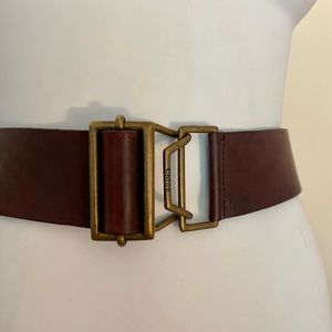 VINTAGE CHLOÉ DARK BROWN LEATHER HIP/WAIST ADJUSTABLE BELT W/ BRASS BUCKLE